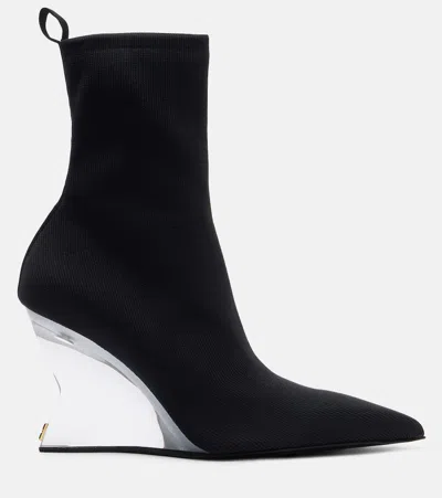 Balmain 95 Ribbed Stretch-knit Wedge Ankle Boots In Black