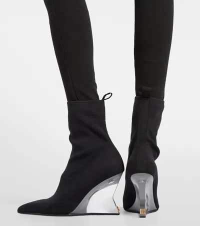 Balmain 95 Ribbed Stretch-knit Wedge Ankle Boots In Black