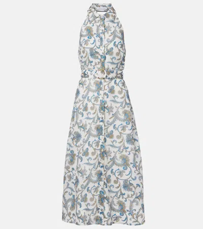 Veronica Beard Mackey Paisley Halter Neck Sleeveless Ramie Shirtdress In Gray