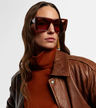 Saint Laurent Howl Rectangular Sunglasses Nylon Lenses Temples In Brown