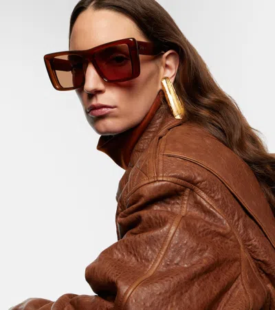 Saint Laurent Howl Rectangular Sunglasses Nylon Lenses Temples In Brown