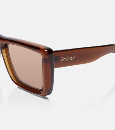 Saint Laurent Howl Rectangular Sunglasses Nylon Lenses Temples In Brown