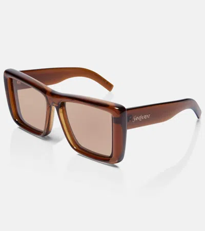 Saint Laurent Howl Rectangular Sunglasses Nylon Lenses Temples In Brown