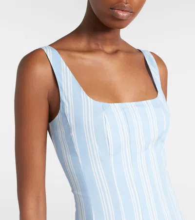 Staud Wells Paneled Striped Cotton-blend Poplin Midi Dress In Blue
