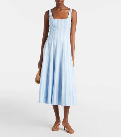 Staud Wells Paneled Striped Cotton-blend Poplin Midi Dress In Blue
