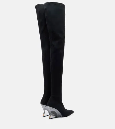 Balmain Knitted Wedge Over-the-knee Boots In Black
