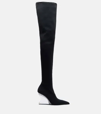 Balmain Knitted Wedge Over-the-knee Boots In Black