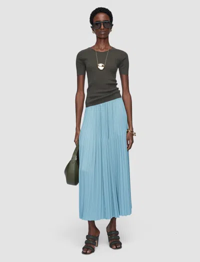 Joseph Rabat Stretch Knit-trimmed Pleated Satin Midi Skirt In Green