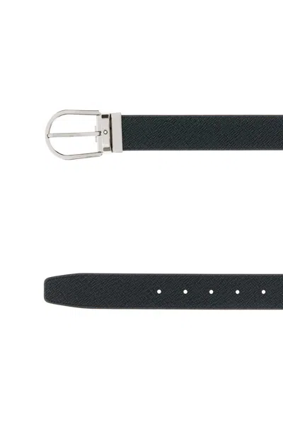 Montblanc Leather Reversible Belt Adjustable Length Textured In Black