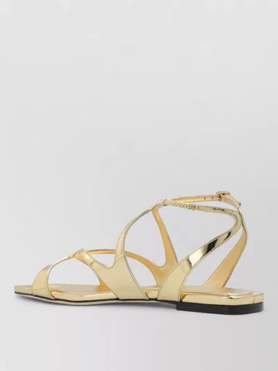 Jimmy Choo Ayla Flat Sandals Open Square Toe Metallic In Gold