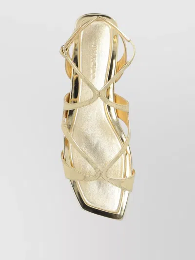 Jimmy Choo Ayla Flat Sandals Open Square Toe Metallic In Gold