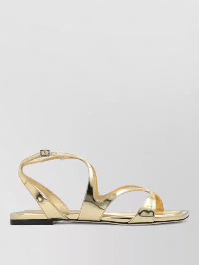 Jimmy Choo Ayla Flat Sandals Open Square Toe Metallic In Gold