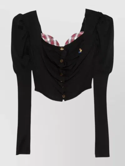 Vivienne Westwood Bea Checked Cotton-trimmed Embroidered Wool And Silk-blend Cardigan In Black