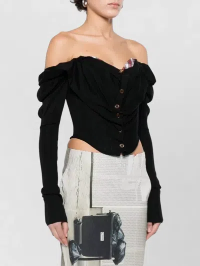Vivienne Westwood Bea Checked Cotton-trimmed Embroidered Wool And Silk-blend Cardigan In Black