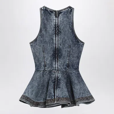 Alaïa Alaia Peplum Halterneck Top With Ruched Hem And Fitted Waist In Blue