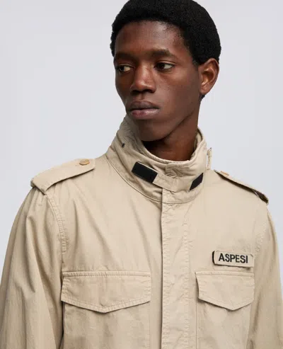 Aspesi High Collar Jacket Adjustable Cuffs Epaulettes In Neutral