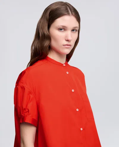 Aspesi Pure Cotton Poplin Shirt With Mandarin Collar In Red