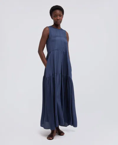 Aspesi Long Dress In Viscose Twill Washed Finish In Blue
