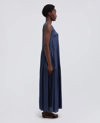 Aspesi Long Dress In Viscose Twill Washed Finish In Blue