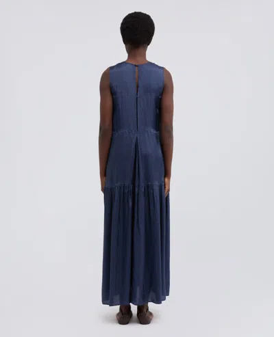 Aspesi Long Dress In Viscose Twill Washed Finish In Blue
