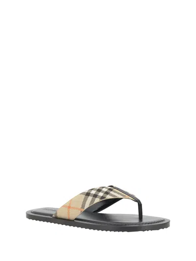 Burberry Men Embroidered Fabric Pavilion Thong Slippers In Brown