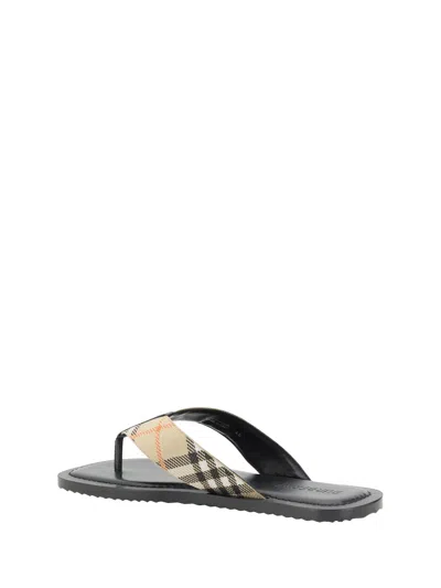 Burberry Men Embroidered Fabric Pavilion Thong Slippers In Brown