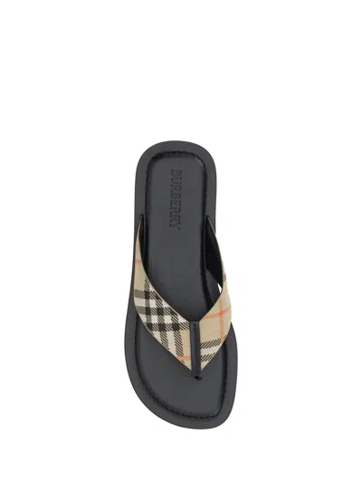Burberry Men Embroidered Fabric Pavilion Thong Slippers In Brown