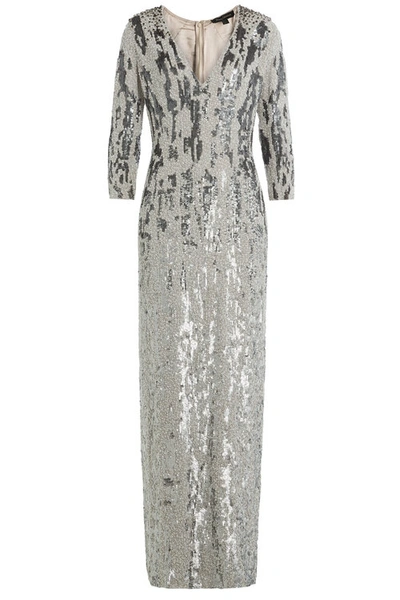 Jenny Packham Embellished Silk Gown In Silver