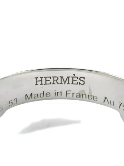 Pre-owned Hermes Diamond Chain Ring In Silver