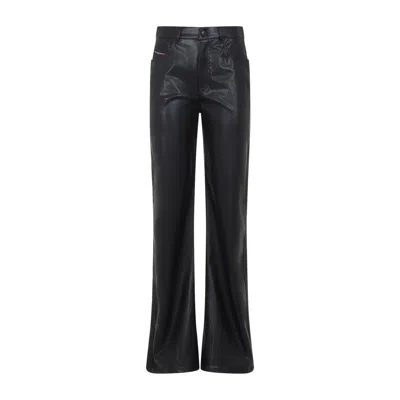 Diesel Faux Leather Wide Leg Trousers Belt Loops In Black