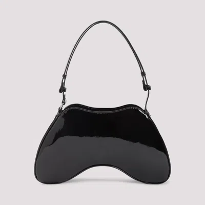 Diesel Play Patent-leather Curved Shoulder Bag In Black