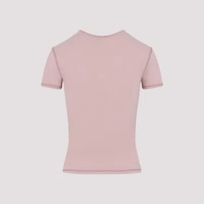 Diesel Women Pink Crew Neck T-shirt With Front Print And Beaded Details In Cotton Woman In Gold