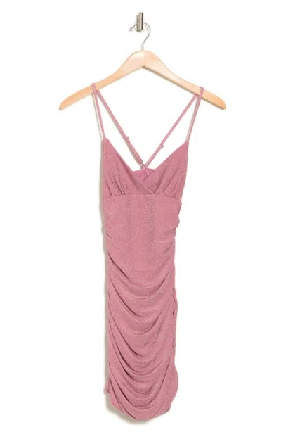 Jump Apparel Strappy Ruched Metallic Bodycon Dress In Pink