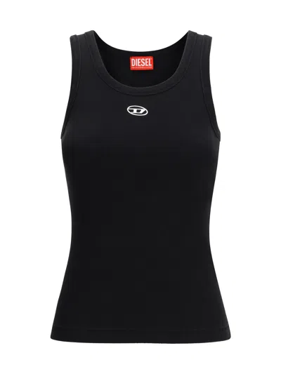 Diesel Black Tank Top With Logo On The Front And Ribbed Design In Cotton Woman In Blue