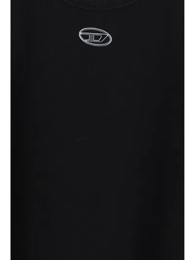 Diesel Black Tank Top With Logo On The Front And Ribbed Design In Cotton Woman In Blue