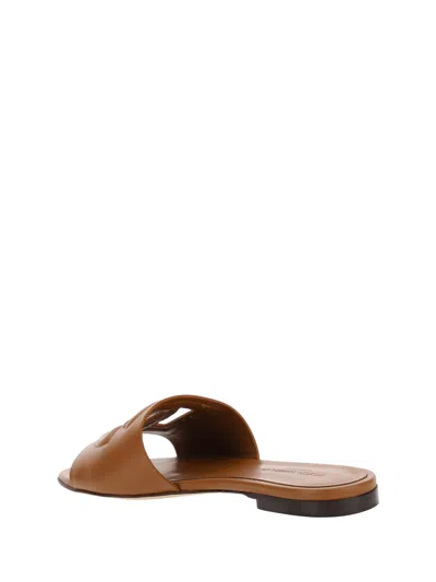Dolce & Gabbana Women Slide Sandals With Cut Out Logo In Leather Woman In Multi