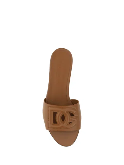 Dolce & Gabbana Women Slide Sandals With Cut Out Logo In Leather Woman In Multi