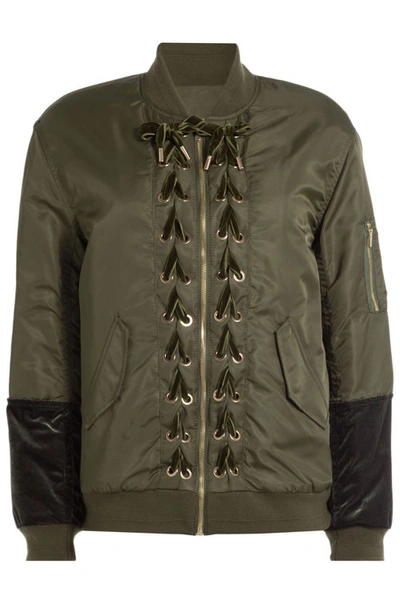 Sjyp Bomber Jacket With Velvet Lace-up Detail In Green