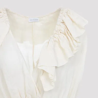 Dries Van Noten Sleeveless Top Elastic Waist Ruffled Neckline In White