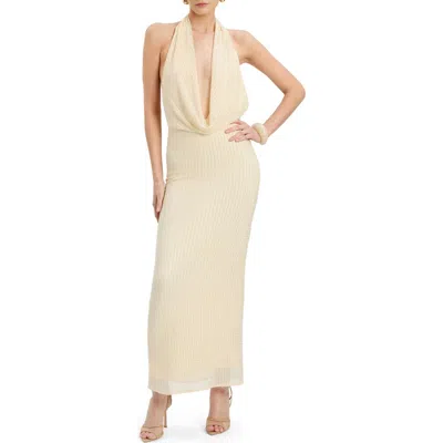 Bardot Nola Beaded Sequin Cowl Halter Maxi Dress In Neutral