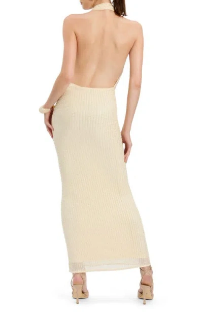 Bardot Nola Beaded Sequin Cowl Halter Maxi Dress In Neutral