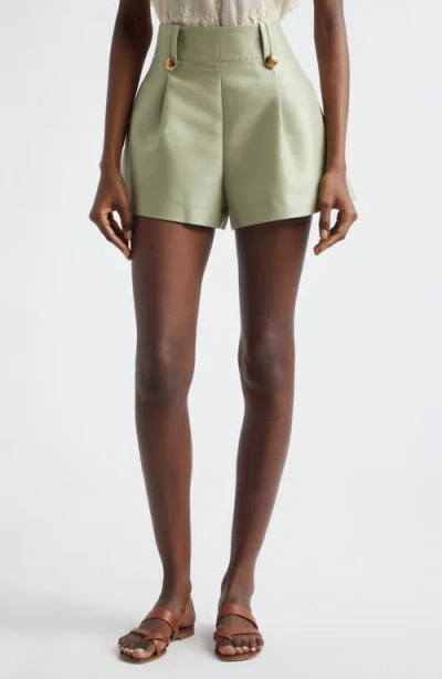 Zimmermann Luna Wool And Silk-blend Shorts In Green