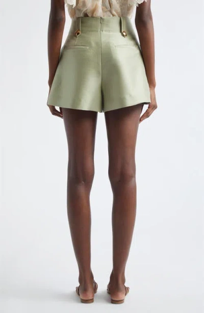 Zimmermann Luna Wool And Silk-blend Shorts In Green