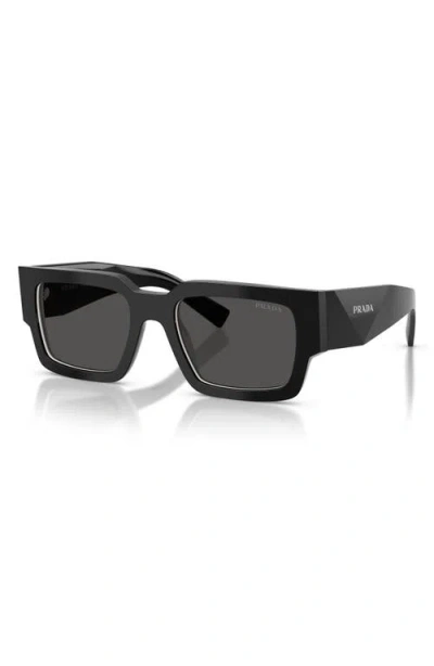 Prada 0pr B17s Rectangular Black Acetate Sunglasses In Black