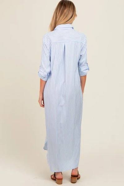 Pinkblush Striped Button Down Maxi Dress In Blue