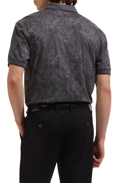 Bugatchi Three Button Floral Print Button-up Shirt In Black