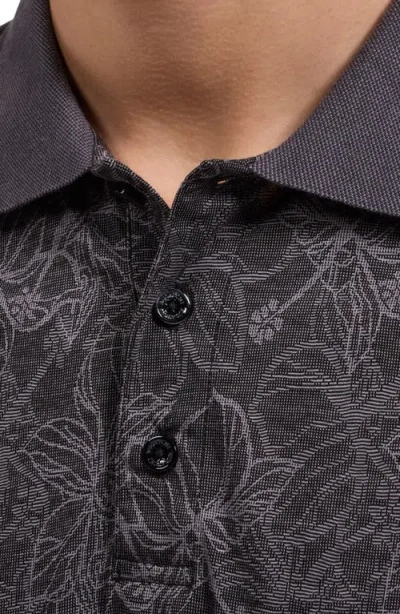 Bugatchi Three Button Floral Print Button-up Shirt In Black