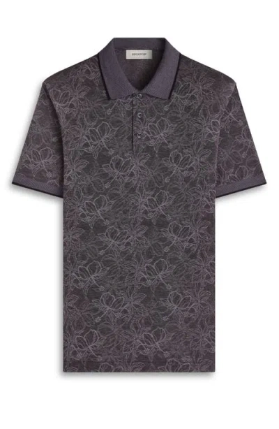 Bugatchi Three Button Floral Print Button-up Shirt In Black