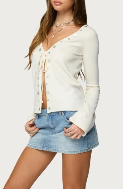 Edikted Jesy Iridescent Split Front Top In White