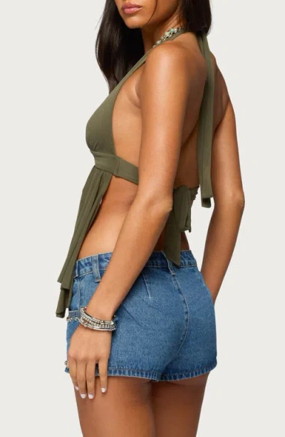 Edikted Skye Backless Split Front Halter Top In Green